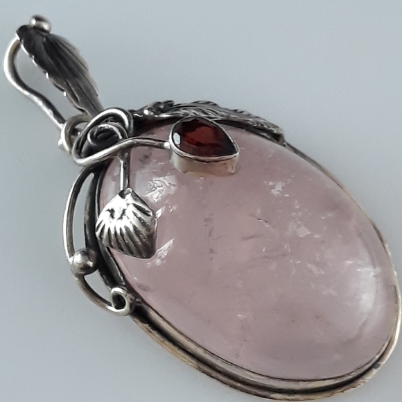 Natural Pink Quartz Sterling Silver Pendant - Picture 10 of 11